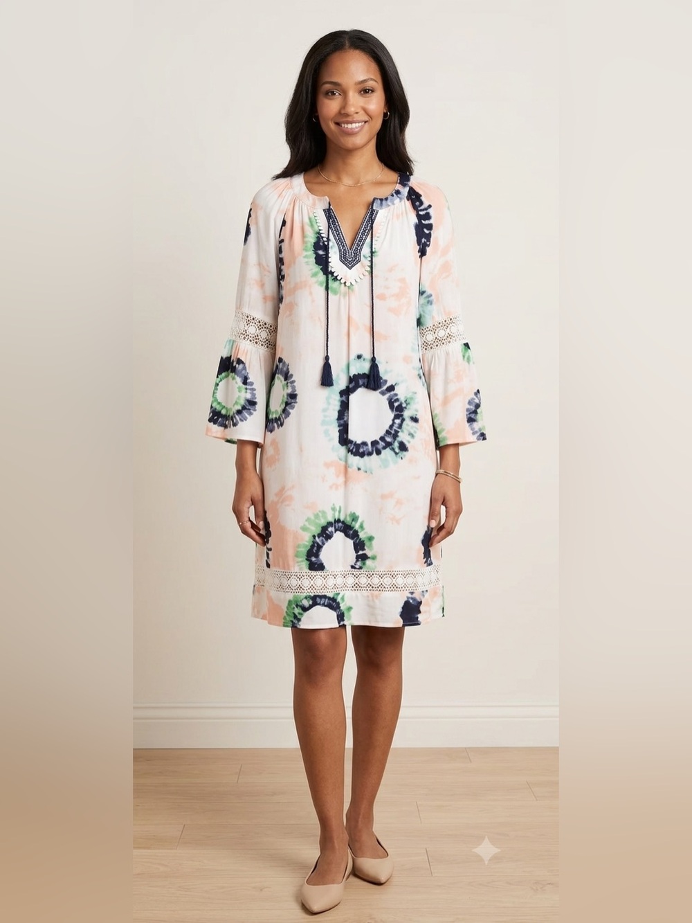 Crown & Ivy Multicolor boho bell sleeves Dress Sz L